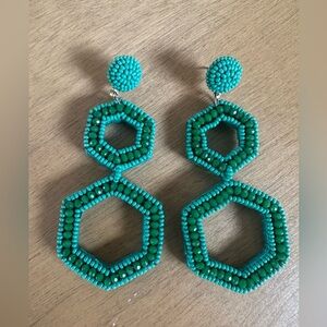 Green/Turquoise Beaded Hexagon Earrings